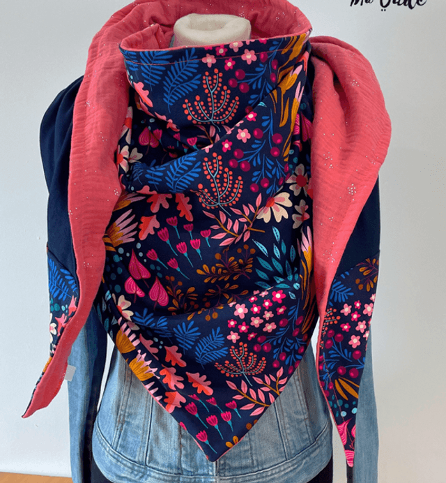 Maxi Chèche Été Happy Bliss Pink  doublée en polaire minky bleu marine 