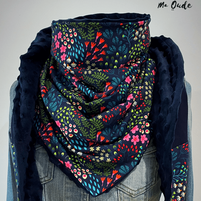 Maxi Chèche Enfant Happy Noa doublée en polaire minky bleu marine 