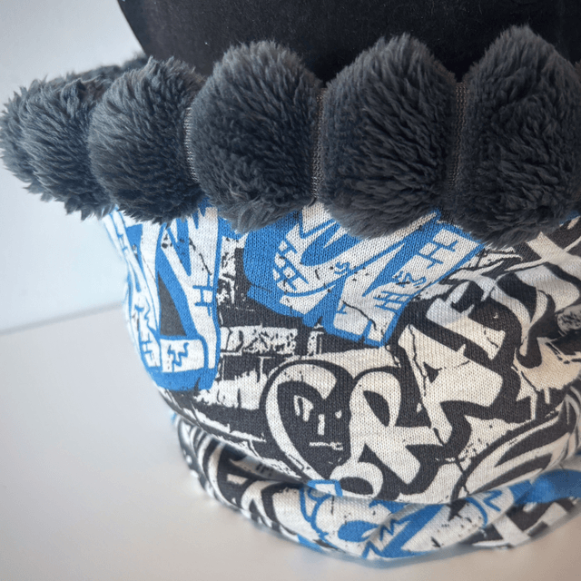 Snood , tour de cou Enfant Graffiti gris, bleu  et noir 