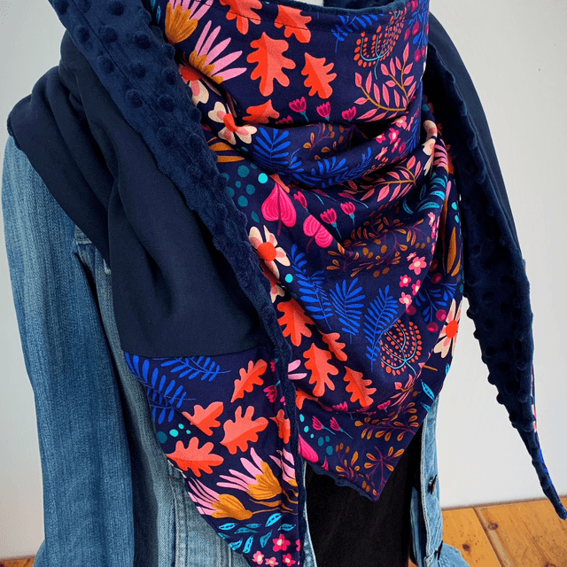 Maxi Chèche Happy Bliss rose et bleu doublée en polaire minky bleu marine 