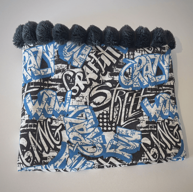 Snood , tour de cou Enfant Graffiti gris, bleu  et noir 