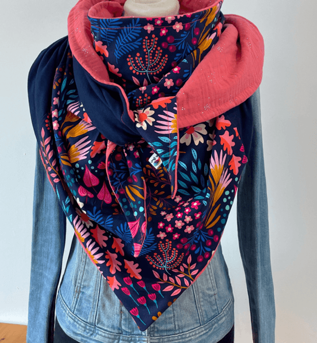 Maxi Chèche Été Happy Bliss Pink  doublée en polaire minky bleu marine 