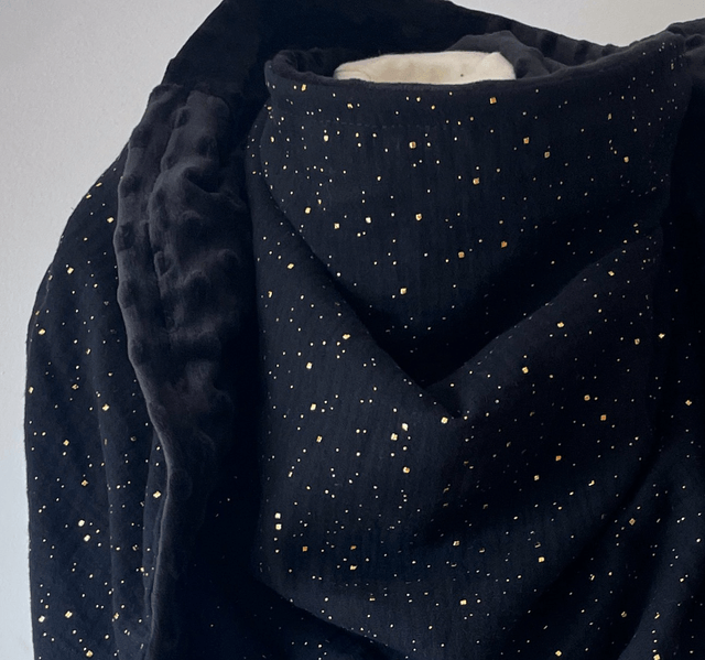 Maxi Chèche Happy confettis noire doublée en polaire minky noire