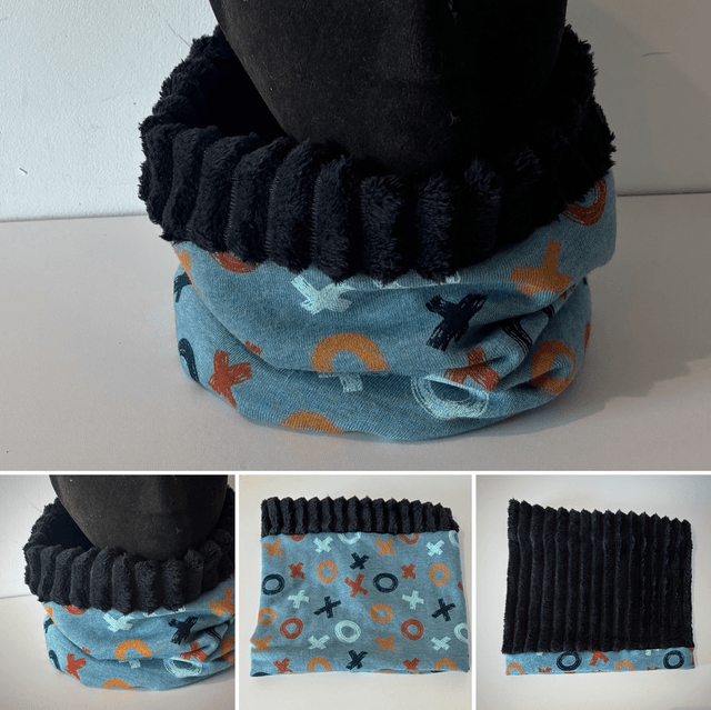 Tour de cou Snood Garçon Dog en 5-12 ans ou 2-5 ans bleu et jaune