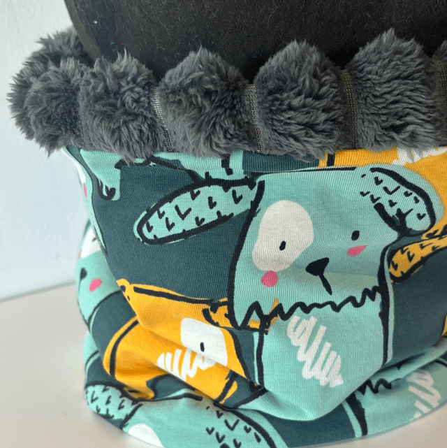 Tour de cou Snood Garçon Dog en 5-12 ans ou 2-5 ans bleu et jaune