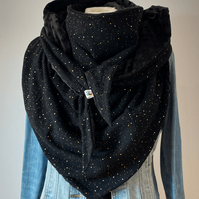Maxi Chèche Happy confettis noire doublée en polaire minky noire