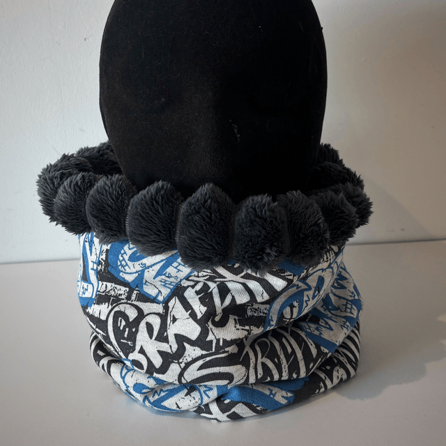 Snood , tour de cou Enfant Graffiti gris, bleu  et noir 