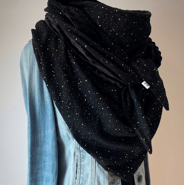 Maxi Chèche Happy confettis noire doublée en polaire minky noire