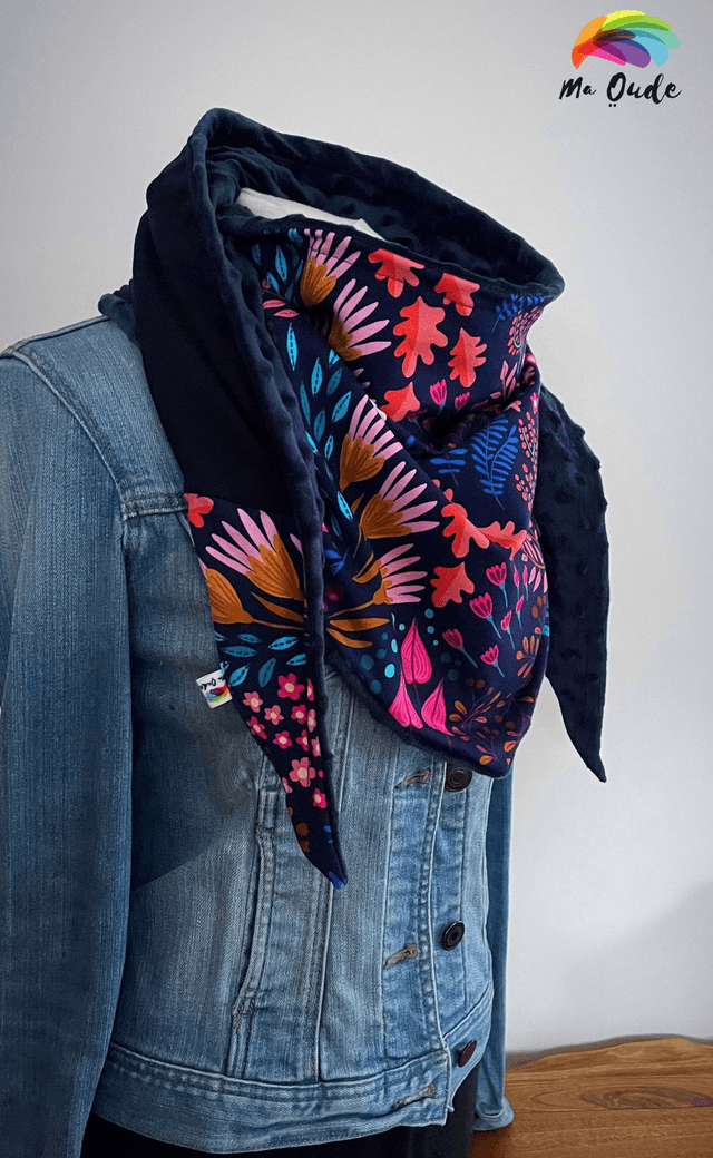 Maxi Chèche Enfant Happy Bliss rose et bleue doublée en polaire minky bleu marine 