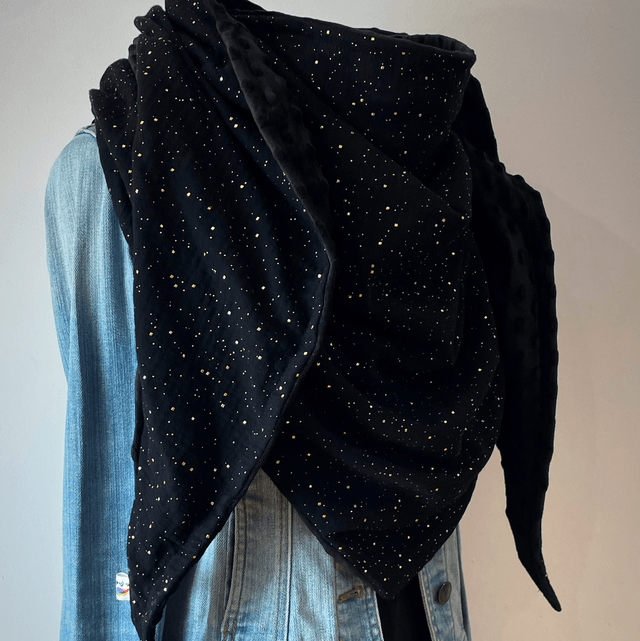 Maxi Chèche Happy confettis noire doublée en polaire minky noire
