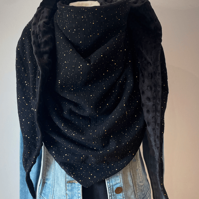 Maxi Chèche Happy confettis noire doublée en polaire minky noire