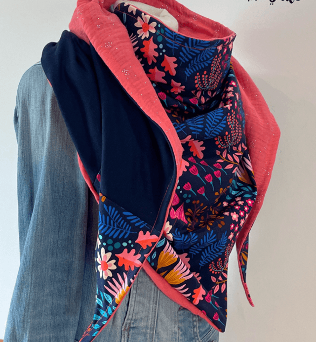 Maxi Chèche Été Happy Bliss Pink  doublée en polaire minky bleu marine 