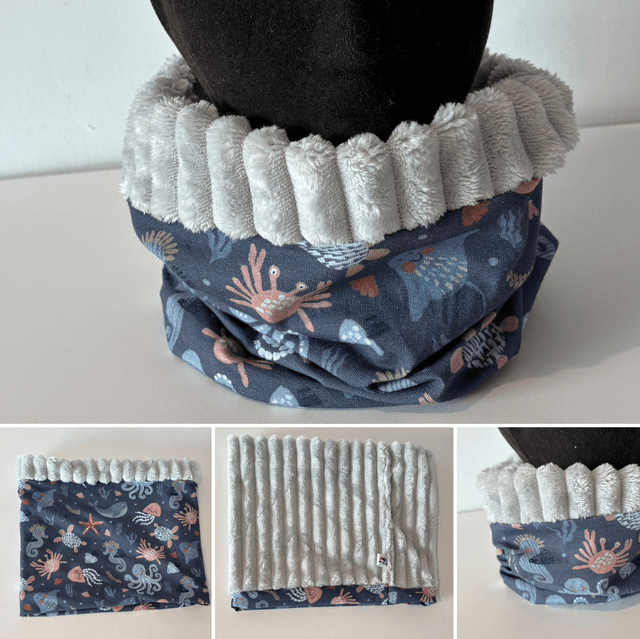 Tour de cou Snood Garçon Mer en 5-12 ans ou 2-5 ans bleu clair et gris clair