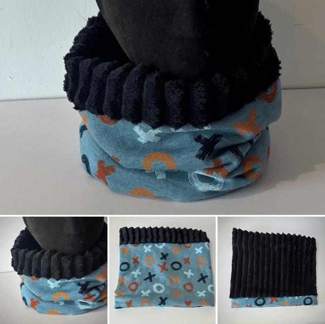 Tour de cou Snood Garçon Dog en 5-12 ans ou 2-5 ans bleu et jaune
